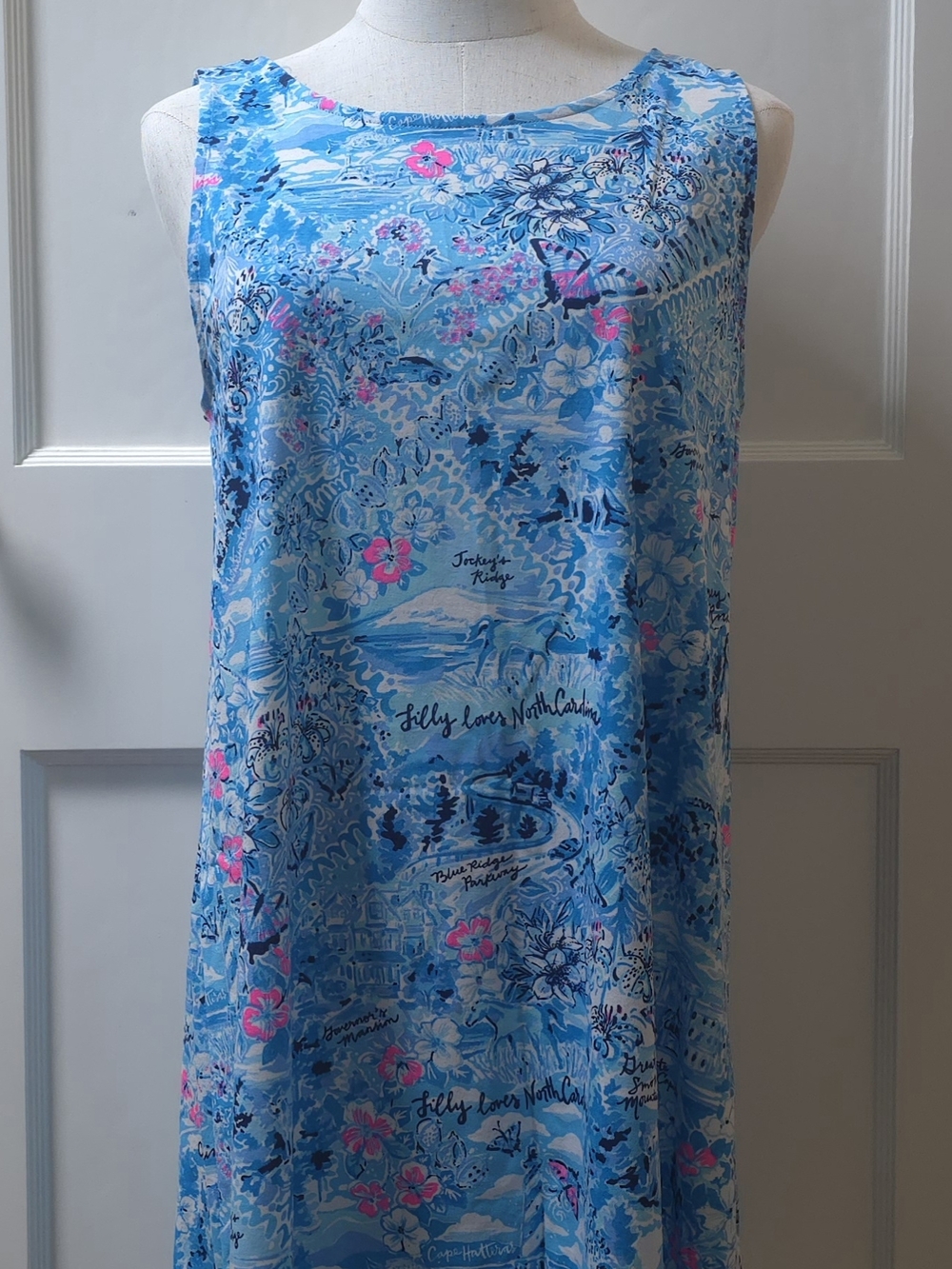 Lilly Pulitzer Lilly Loves NC Light Blue Map Print Dress with Pink Highlights